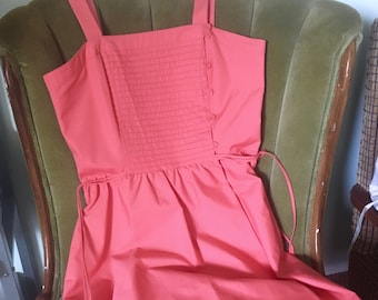 Vintage 70s Does 50s Pintucked Coral Sundress Bust 32 / 34