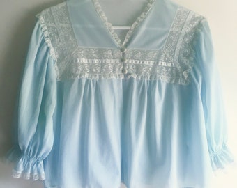 Cute 1960s Blue Short Peignoir Bed Jacket Size Small