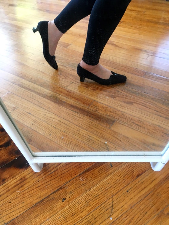 Black Suede Low Heel Pumps with Button Size 7 Stua