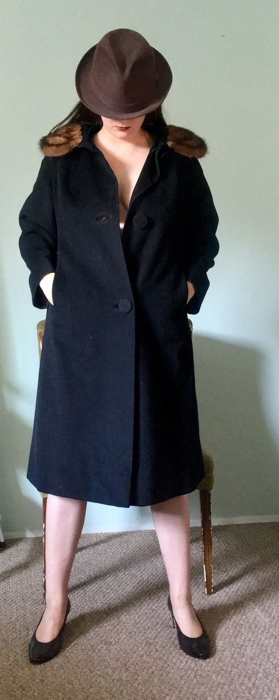 Black Wool Coat with Fur Collar