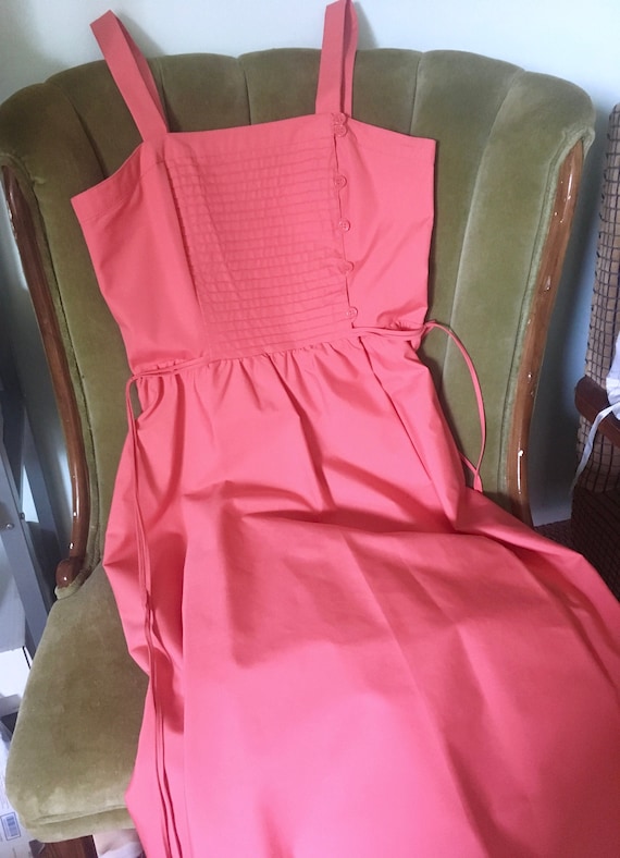 Vintage 70s Does 50s Pintucked Coral Sundress Bust