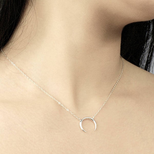 Crescent necklace, Upside-down Moon necklace, Sterling silver necklace, Minimalistic silver necklace, Silver crescent necklace,