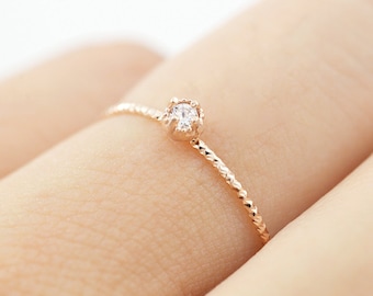 14K rose gold diamond ring, Simple gold diamond ring, Minimalist diamond ring, Rose gold simple ring, Birth stone ring, diamond ring, Ring