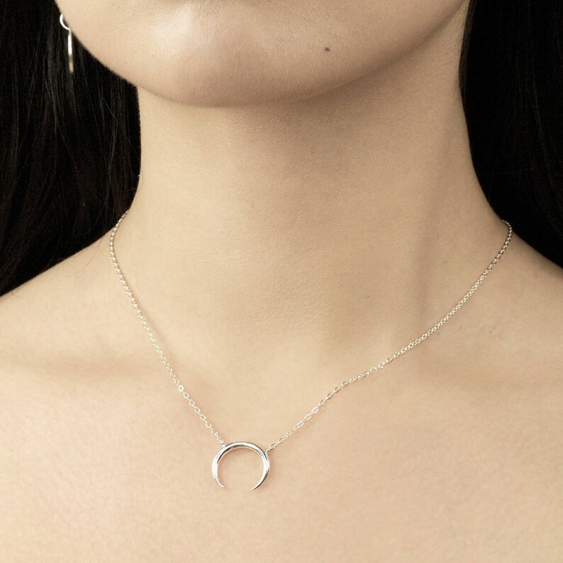 Minimalistic silver necklace Upside-down Moon necklace Silver crescent necklace, Crescent necklace Sterling silver necklace