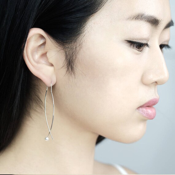 ピアス LESS IS MORE silver earrings 1004 Sterling Silver Drop Earrings, Silver Thread Bar Earrings