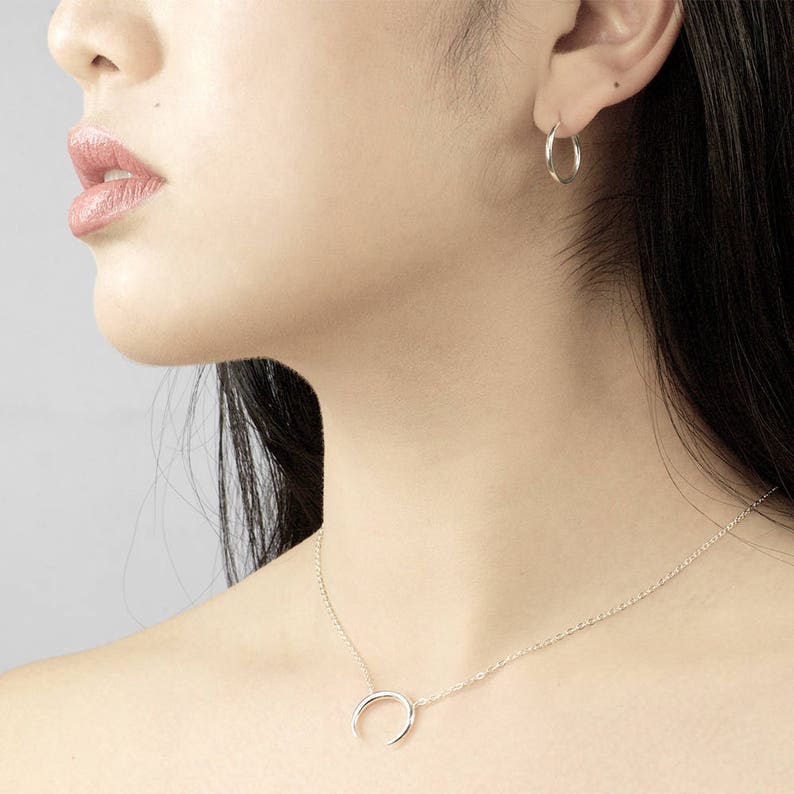 Minimalistic silver necklace Upside-down Moon necklace Silver crescent necklace, Crescent necklace Sterling silver necklace