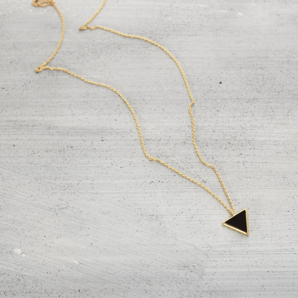Triangle City Necklace, Onyx Stone Necklace, Gemstone, Black