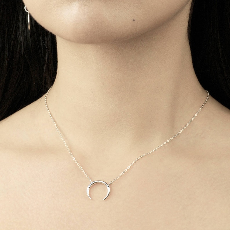 Minimalistic silver necklace Upside-down Moon necklace Silver crescent necklace, Crescent necklace Sterling silver necklace