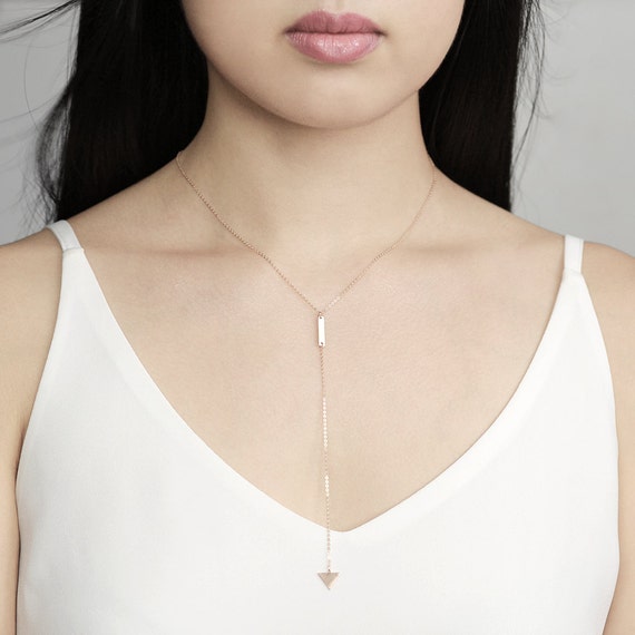 14K Gold Y Triangle Necklace Rose Gold 