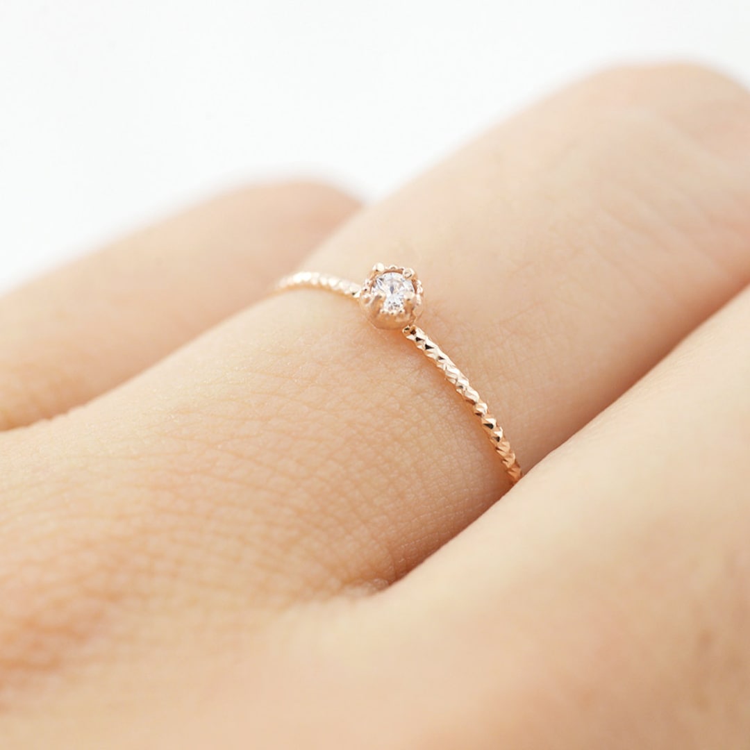 14K Rose Gold Diamond Ring, Simple Gold Diamond Ring, Minimalist Diamond  Ring, Rose Gold Simple Ring, Birth Stone Ring, Diamond Ring, Ring -   Sweden