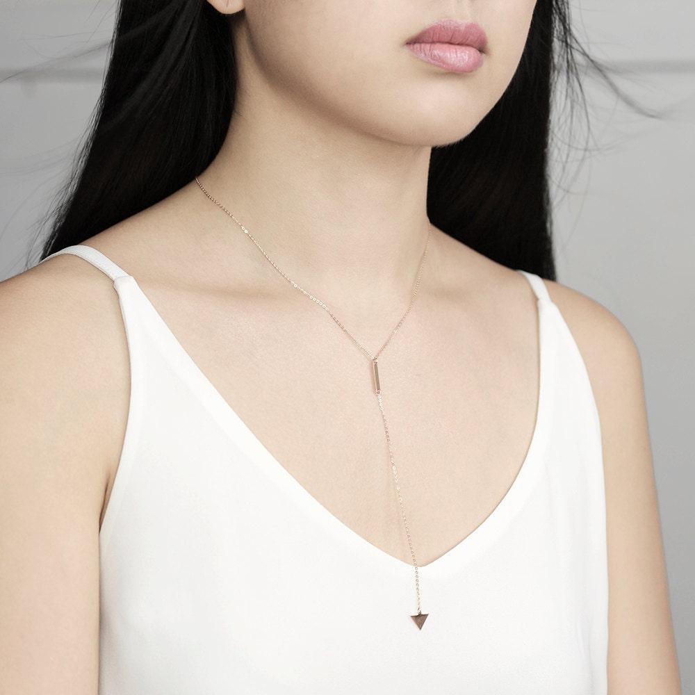 14K Gold Y Triangle Necklace Rose Gold 