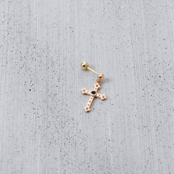 14k Gold Cross Piercing Cross Heritage Gold Piercing Cross Etsy