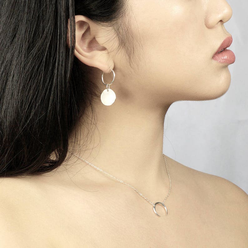 Minimalistic silver necklace Upside-down Moon necklace Silver crescent necklace, Crescent necklace Sterling silver necklace