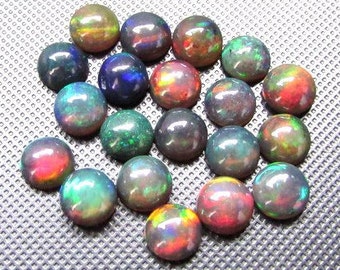 5 Pieces Ethiopian Black Opal Cabochon: 5mm Round Gemstone