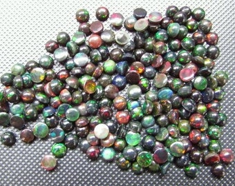 10 Ethiopian Black Opal Cabochons: AAA Round Gemstones, 3mm