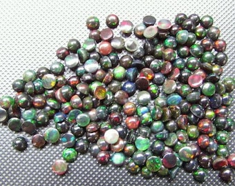 5 Ethiopian Black Opal Cabochons: 3mm Round Gemstones