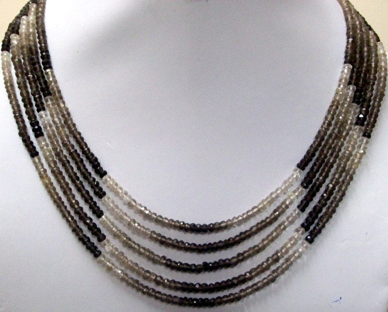 5 strand 3.5mm Necklace Natural SMOKEY QUARTZ Shaded Beads with silver lock AAA Top quality roundel beads faceted gemstone...