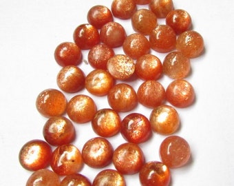 5 AAA Sunstone Cabochons: Orange Round Gemstones (11mm or 12mm)