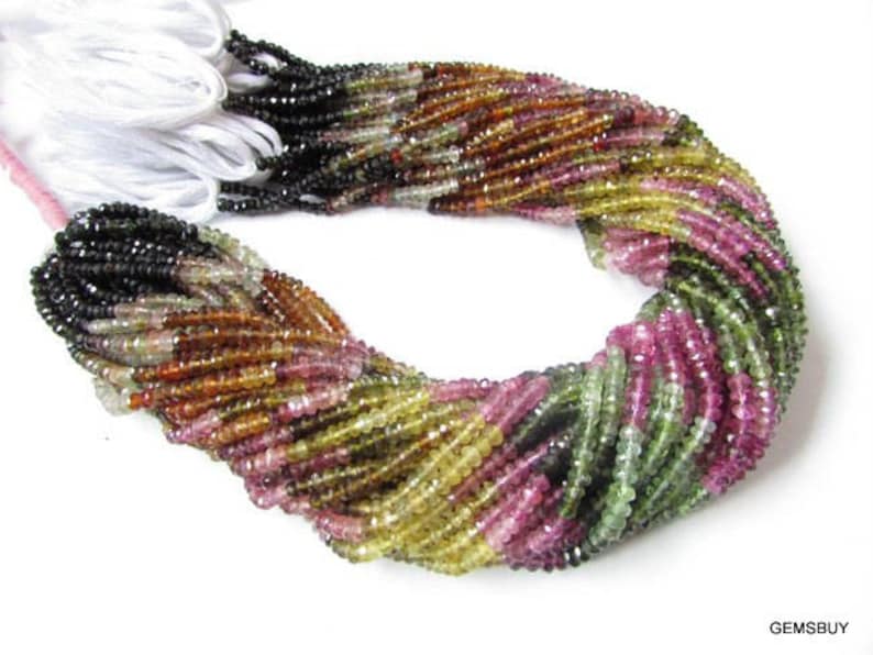Tourmaline faceted beads Gemstone 1 strand 3.5mm Multi Tourmaline Rondelle beads 13.5 Multi Tourmaline faceted rondelle beads Gemstone