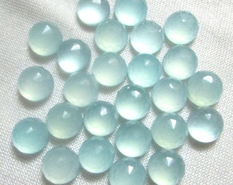8mm Aqua Chalcedony Gemstone: Faceted Rose Cut Cabochon