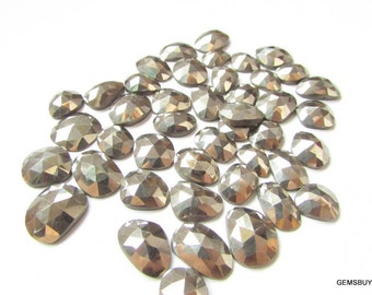 7x11mm - 12x16mm GOLDEN PYRITE Rose Cut Flat Cabochons Gemstone, Pyrite Cabochon Uneven Rosecut Flat Loose Gemstone (25 carat 3-4 pcs Lots)