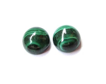 Coppia di cabochon di malachite: pietre preziose verdi rotonde da 8 mm