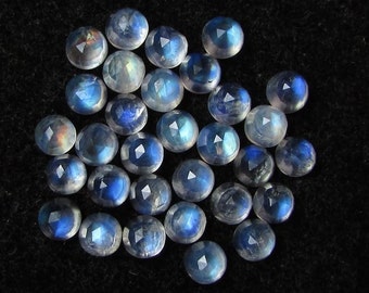5 cabujones de piedra lunar arcoíris de 5 mm de corte rosa: calidad AAA