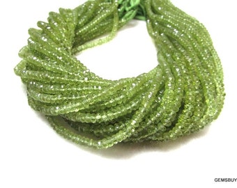 13.5 Inch 4mm To 4.5mm GREEN PERIDOT Rondelle beads faceted gemstone... Peridot Faceted Beads Rondelle Gemstone