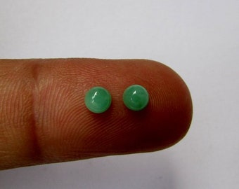 Pair of Natural Green Emerald Cabochon Gemstones: 4mm Round