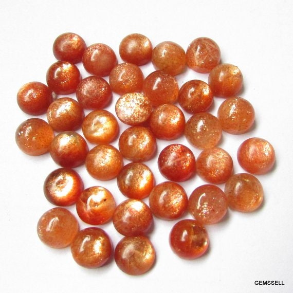10 AAA Sunstone Cabochons: Round Orange Gemstones (3mm-6mm)