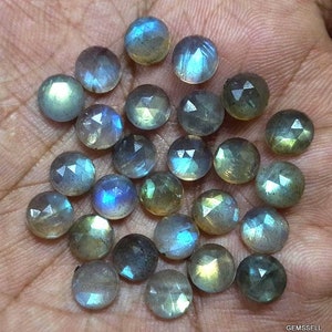 10 pedras preciosas AAA de lapidação rosa em labradorita: cabochões redondos cinzas, 6 mm
