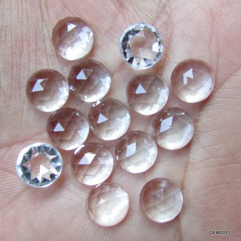 5 piece 10mm Clear Quartz Rosecut Round Cabochon Faceted Etsy