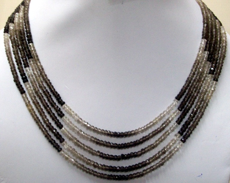 5 strand 3.5mm Necklace Natural SMOKEY QUARTZ Shaded Beads with silver lock AAA Top quality roundel beads faceted gemstone...