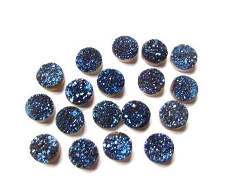 7mm Blue Titanium Druzy Cabochons Round Gemstone, Blue Druzy Cabochon Round gemstone, Metallic Blue Druzy Round Cabochon Gemstone