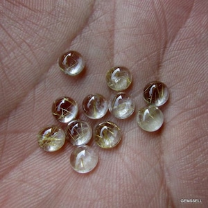 5 piece 7mm Golden Rutilated Quartz Cabochon Round Gemstone, Golden Rutile Round Cabochon Gemstone, Rutile Quartz Cabochon Round Gemstone