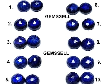 2 Pcs Pair 6mm Blue Sapphire Rose Cut Cabochon: AA Quality Gemstone