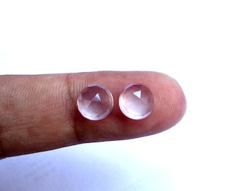Pair Natural Rose Quartz Rosecut Cabochons: 8mm Faceted Gemstones