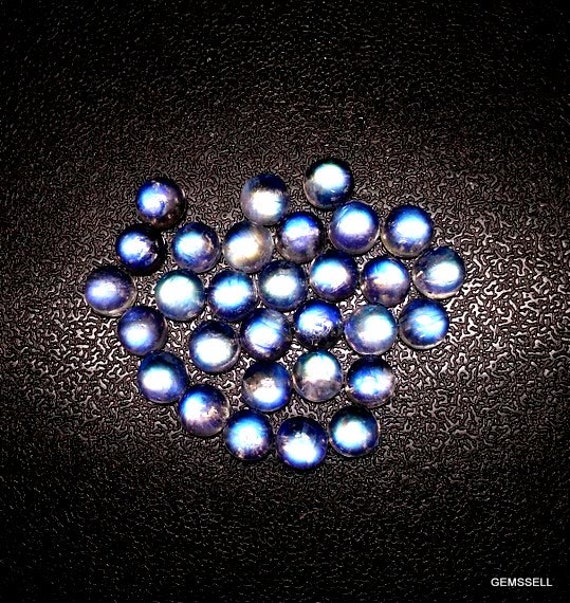 25 AAA Rainbow Moonstone Cabochons: 2mm Round Gemstones
