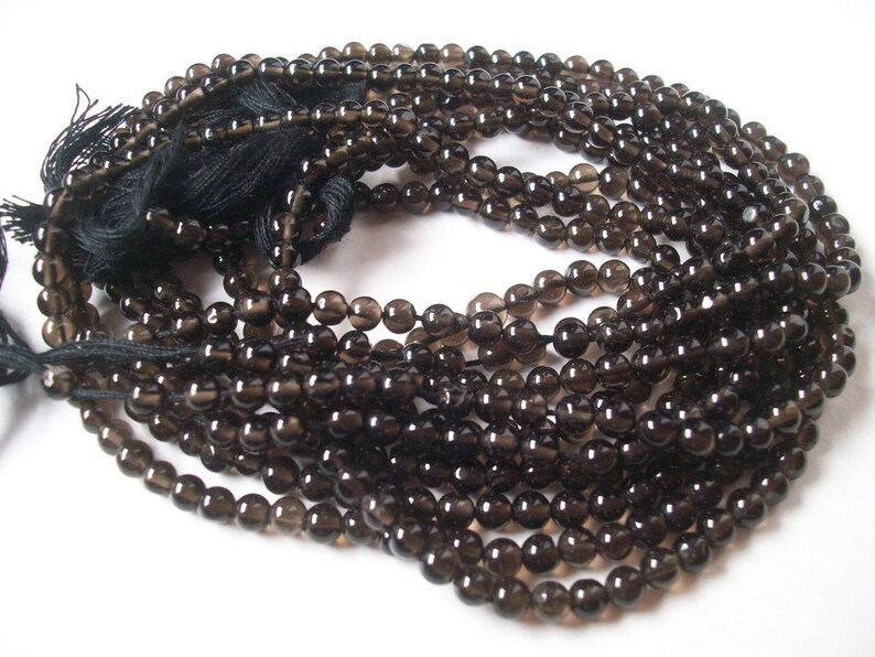 14 inch 10 strand 4mm SMOKY QUARTZ Round Balls Beads AAA Quality plain smooth balls strand...