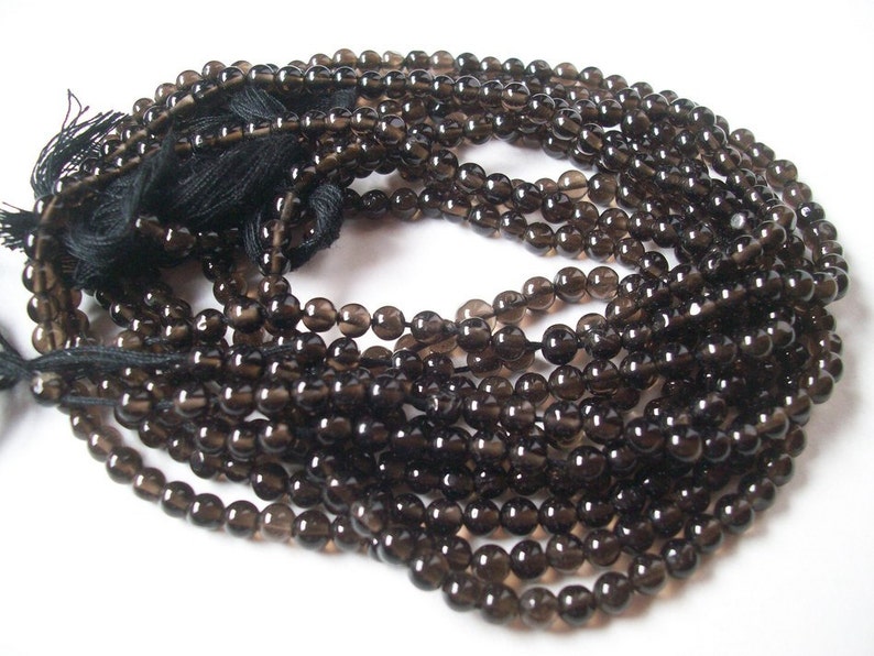 14 inch 10 strand 4mm SMOKY QUARTZ Round Balls Beads AAA Quality plain smooth balls strand...