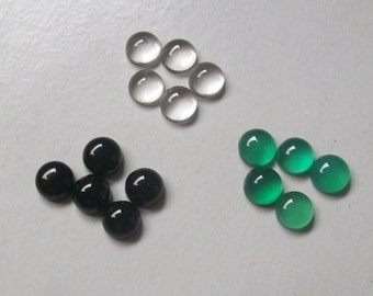 15 pieces (each color 5 pieces) 5mm Green Onyx, Black Onyx or Clear Quartz Cabochon Round AAA Quality gemstone, Mix Round Cabochon Gemstone