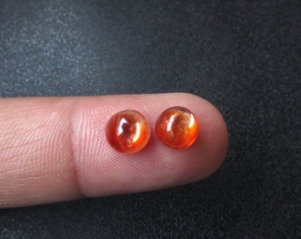 Pair of Orange Sunstone Cabochons: 7mm Round Gemstones