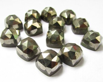 Golden Pyrite Gemstone: 10mm Cushion Rose Cut (AAA Quality)