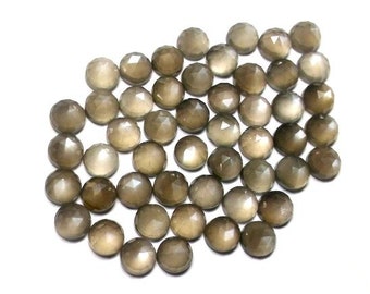 10 Gray Moonstone Rosecut Gemstones: Round Cabochons (4-6mm)