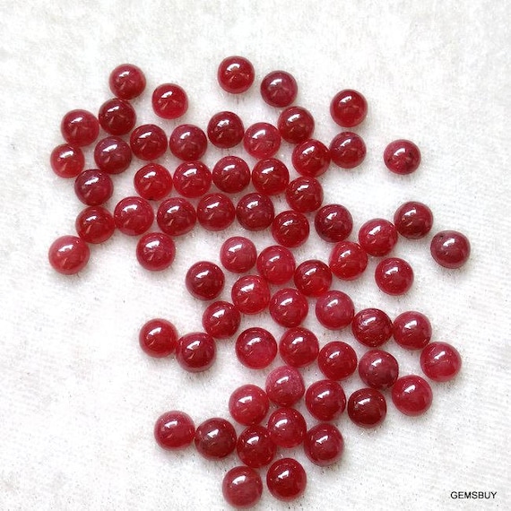 5 AAA African Ruby Cabochons: 3mm Round Loose Gemstones
