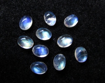 10 piece 3x4mm to 8x10mm Rainbow Moonstone Cabochon Oval Gemstone, Rainbow Moonstone Oval Cabochon Gemstone, Rainbow Moonstone Cabochon Oval