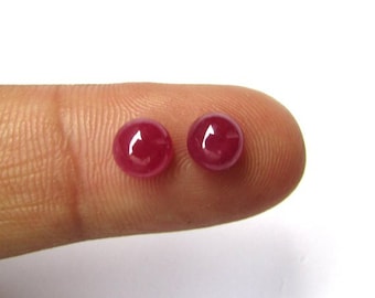 Pair Natural Ruby Cabochons: 6mm Round Red Gemstones