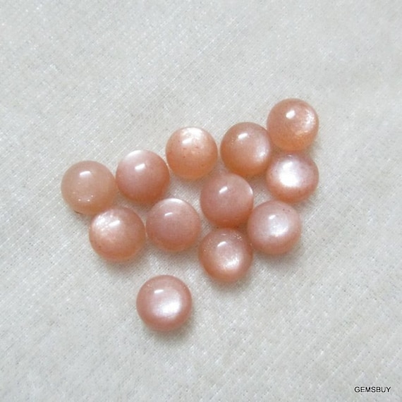 Peach Moonstone Cabochons: 9mm Round Gemstones, AAA Quality (10 Pcs)