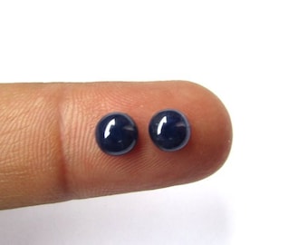 Pair Natural Blue Sapphire Cabochon Gemstones, 4mm Round
