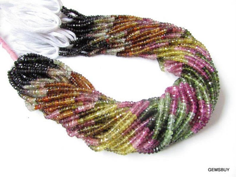 Tourmaline faceted beads Gemstone 1 strand 3.5mm Multi Tourmaline Rondelle beads 13.5 Multi Tourmaline faceted rondelle beads Gemstone